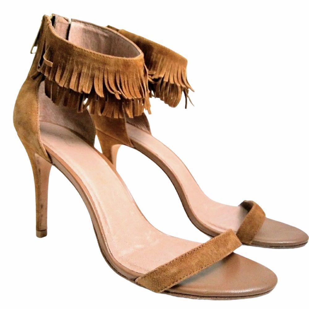 JOIE Women Alek Brown Fringe Dress Sandals High Heel 9.5 Casual Event Bridesmaid